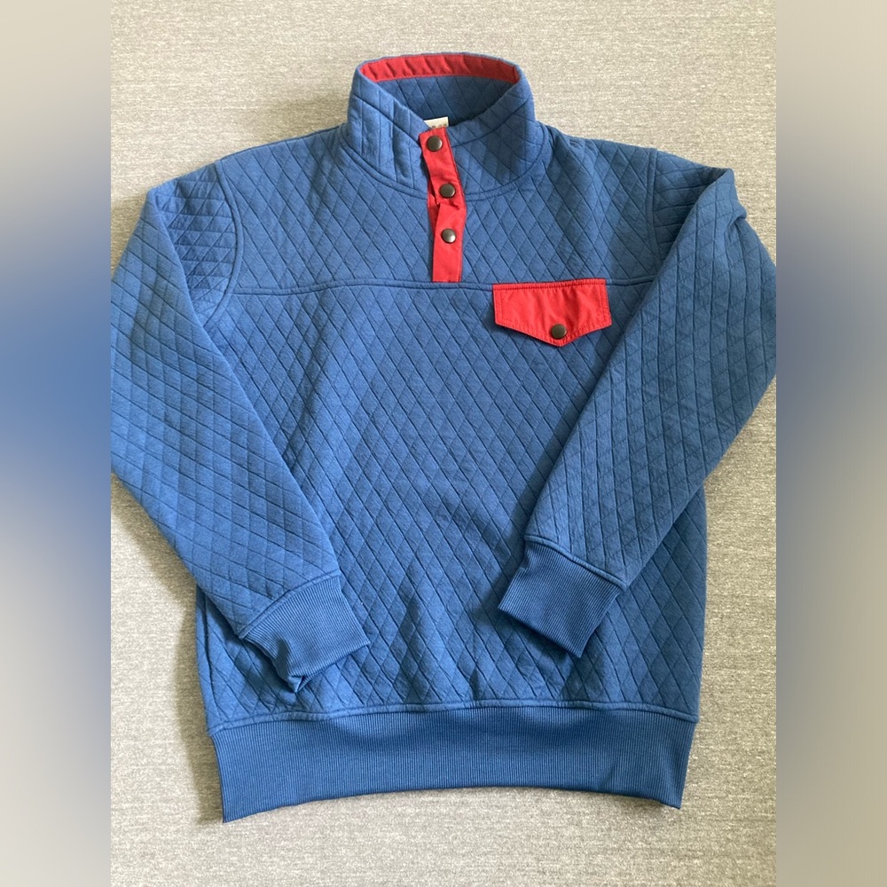 ZYIA Blue Red Quilted Fleece Snap Pocket Pullover Sweater Size XS
